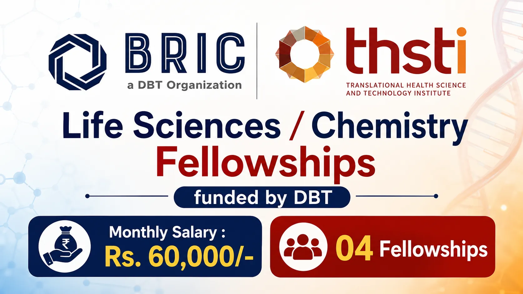 Life Sciences / Chemistry Fellowships funded by DBT, THSTI