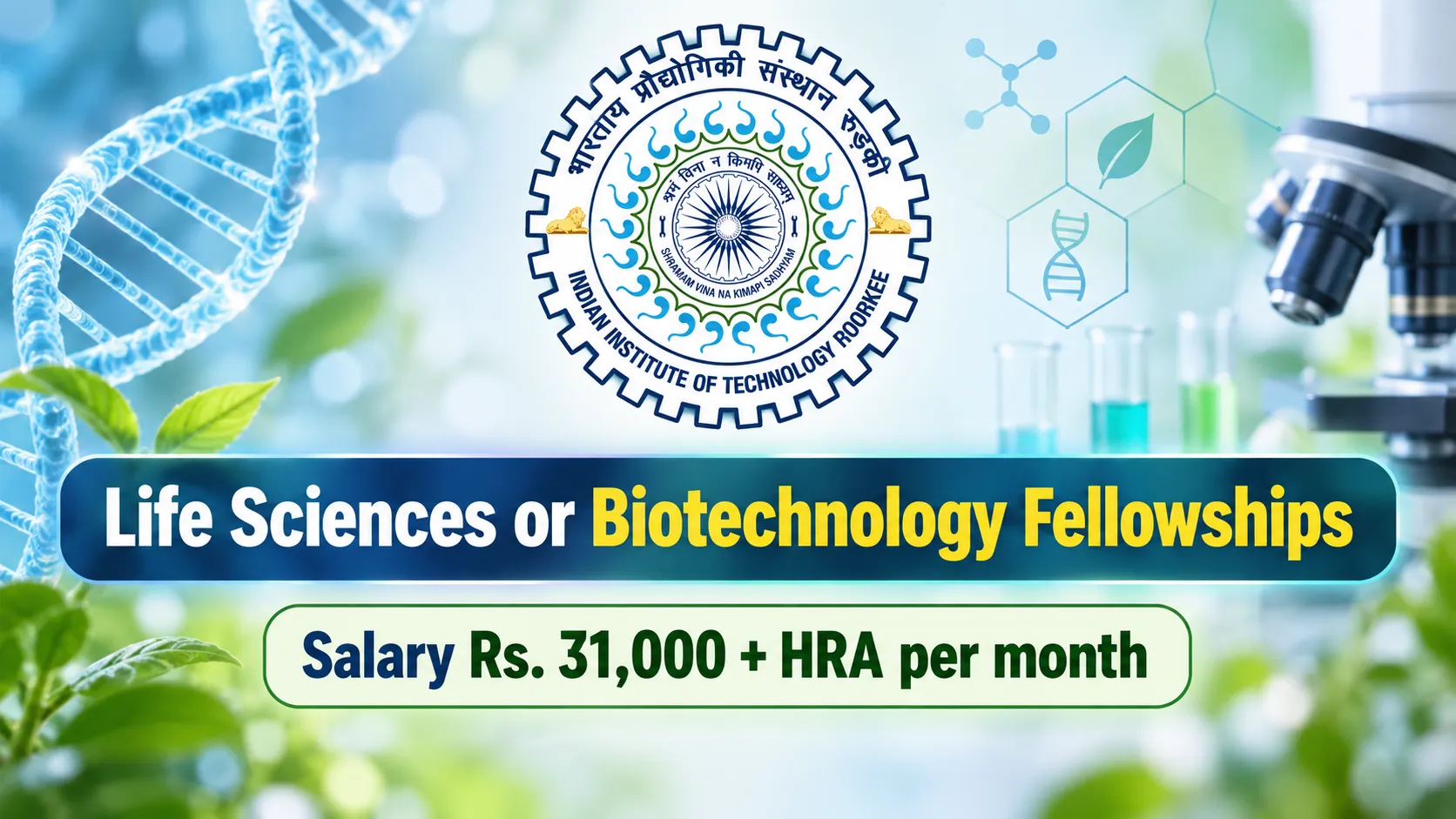 Life Sciences or Biotechnology Fellowships at Indian Institute of Technology