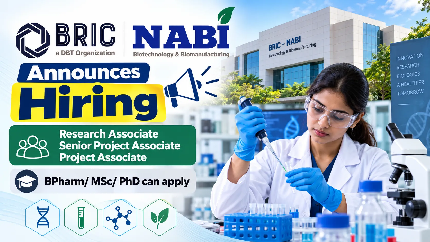 NABI announces hiring of Research Associate, Senior Project Associate, Project Associate | BPharm/ MSc/ PhD can apply