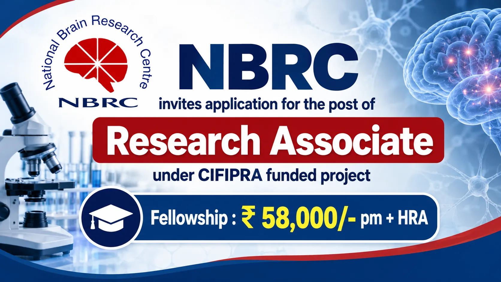 NBRC invites application for the post of Research Associate under CIFIPRA funded project