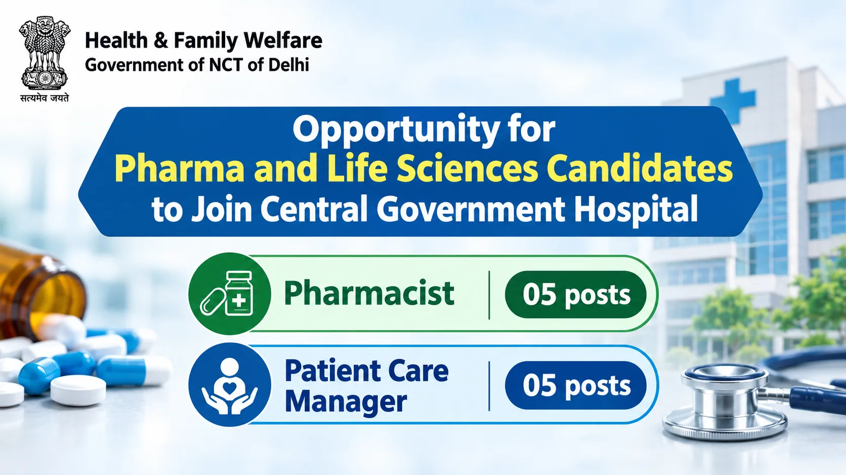Opportunity for Pharma and Life Sciences candidates to Join Central Government Hospital