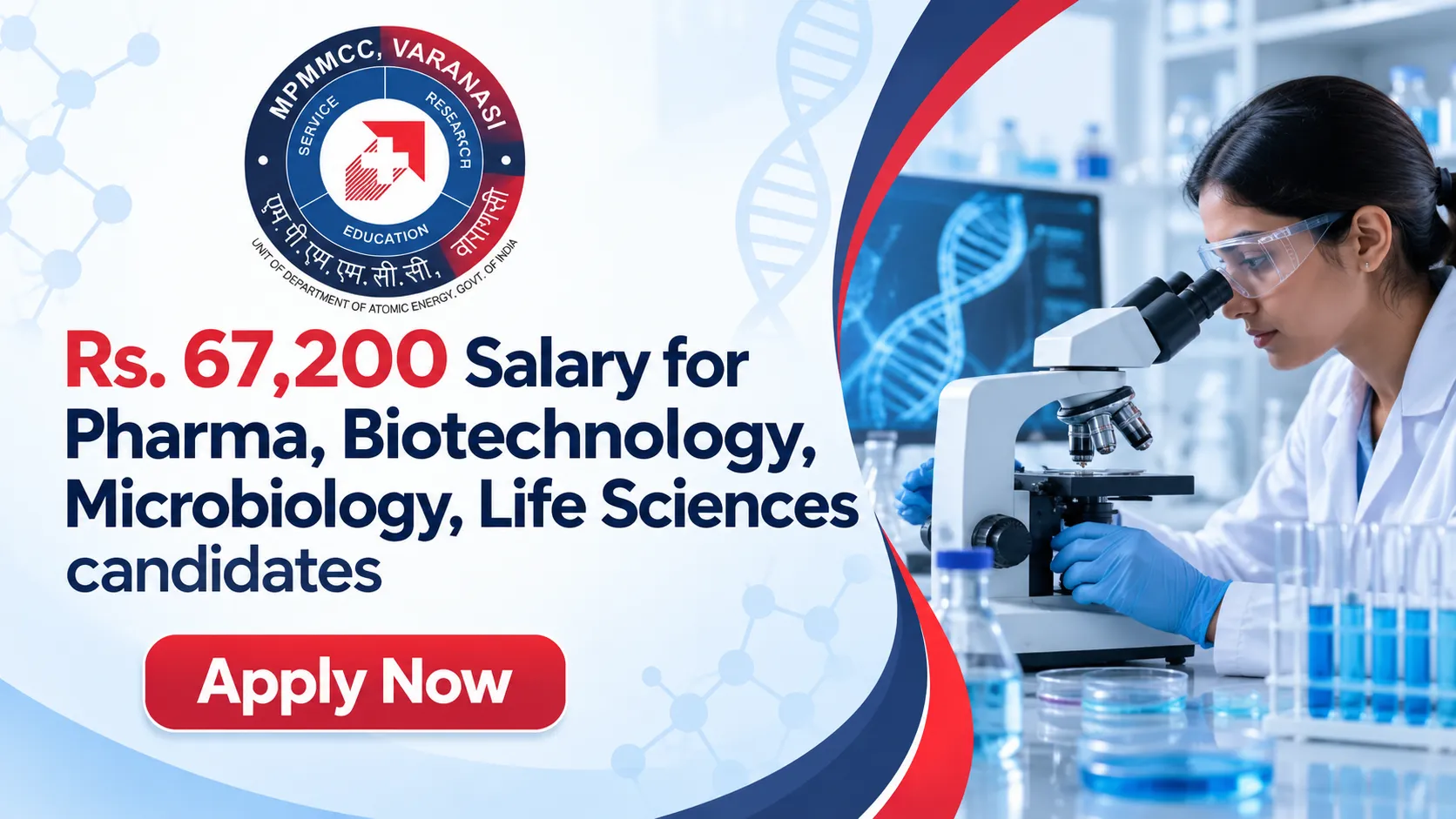 Apply Now | Rs. 67,200 Salary for Pharma, Biotechnology, Microbiology, Life Sciences candidates at MPMMCC