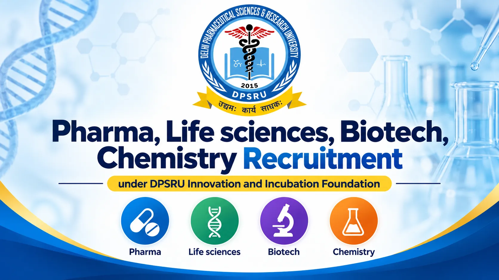 Pharma, Life sciences, Biotech, Chemistry Recruitment under DPSRU Innovation and Incubation Foundation