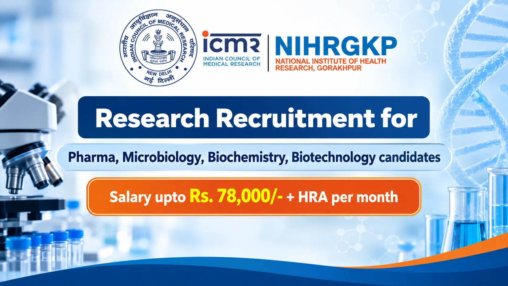 Research Recruitment for Pharma, Microbiology, Biochemistry, Biotechnology candidates at ICMR-NIHR