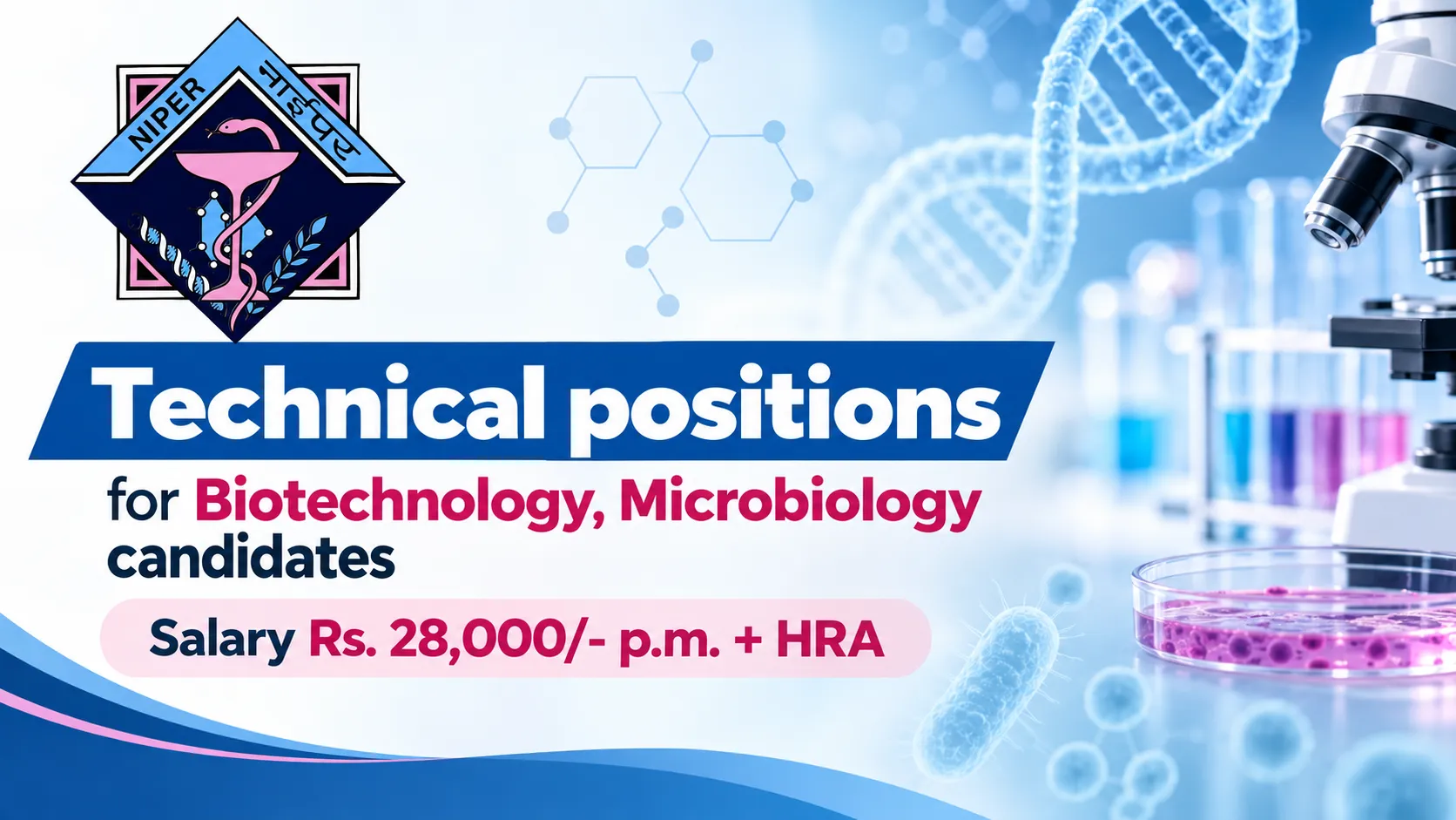 Technical positions for Biotechnology, Microbiology candidates at NIPER