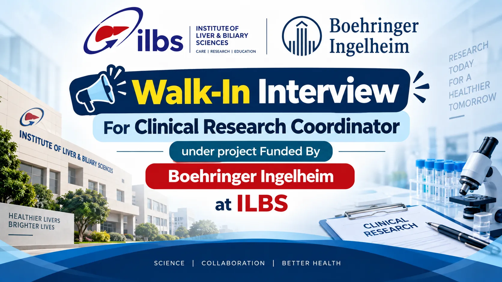 Walk-In Interview For Clinical Research Coordinator under project Funded By Boehringer Ingelheim at ILBS