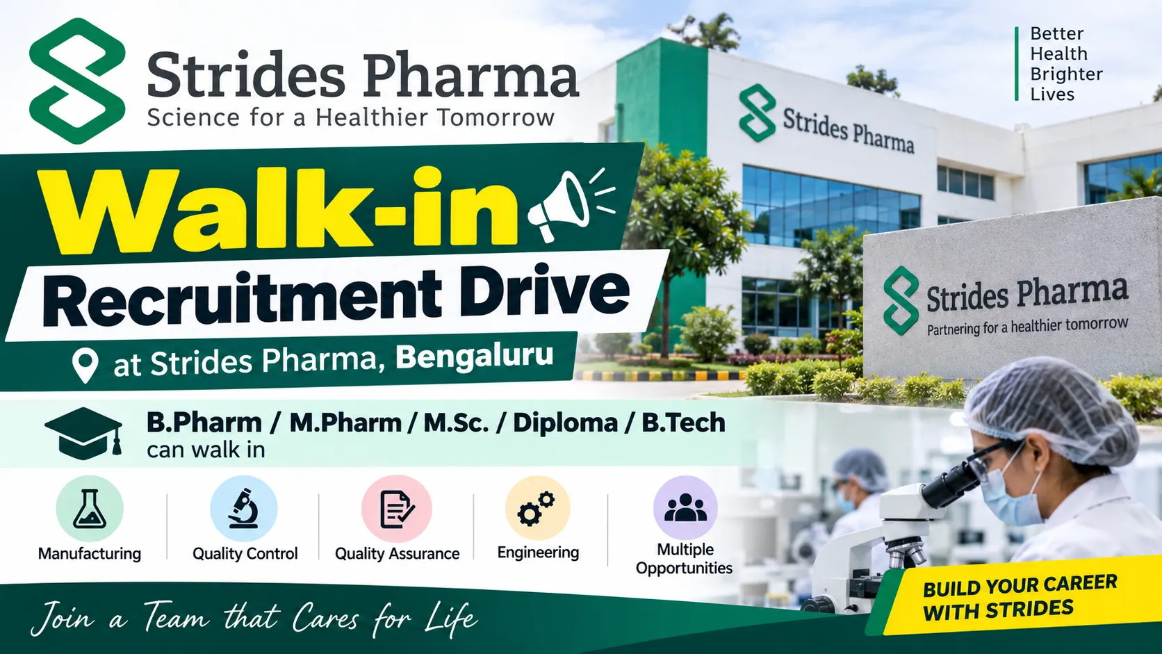 Walk-in Recruitment Drive at Strides Pharma, Bengaluru | B.Pharm/ M.Pharm/ M.Sc./ Diploma/ B.Tech can walk in