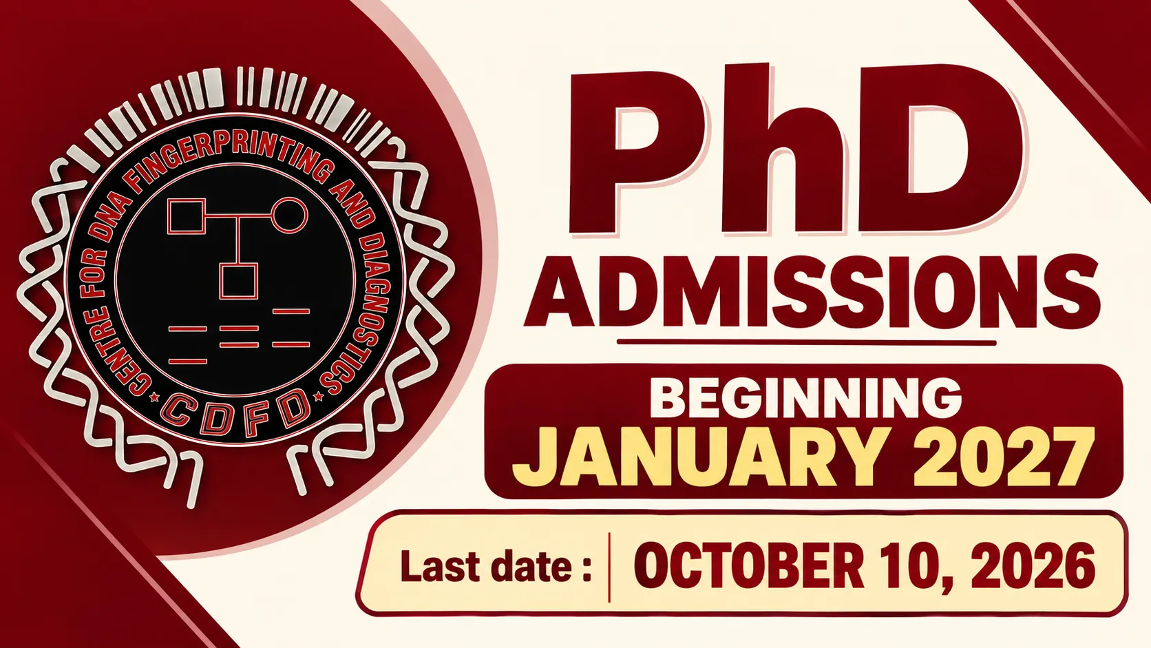 Admission to PhD Program at Centre for DNA Fingerprinting and Diagnostics