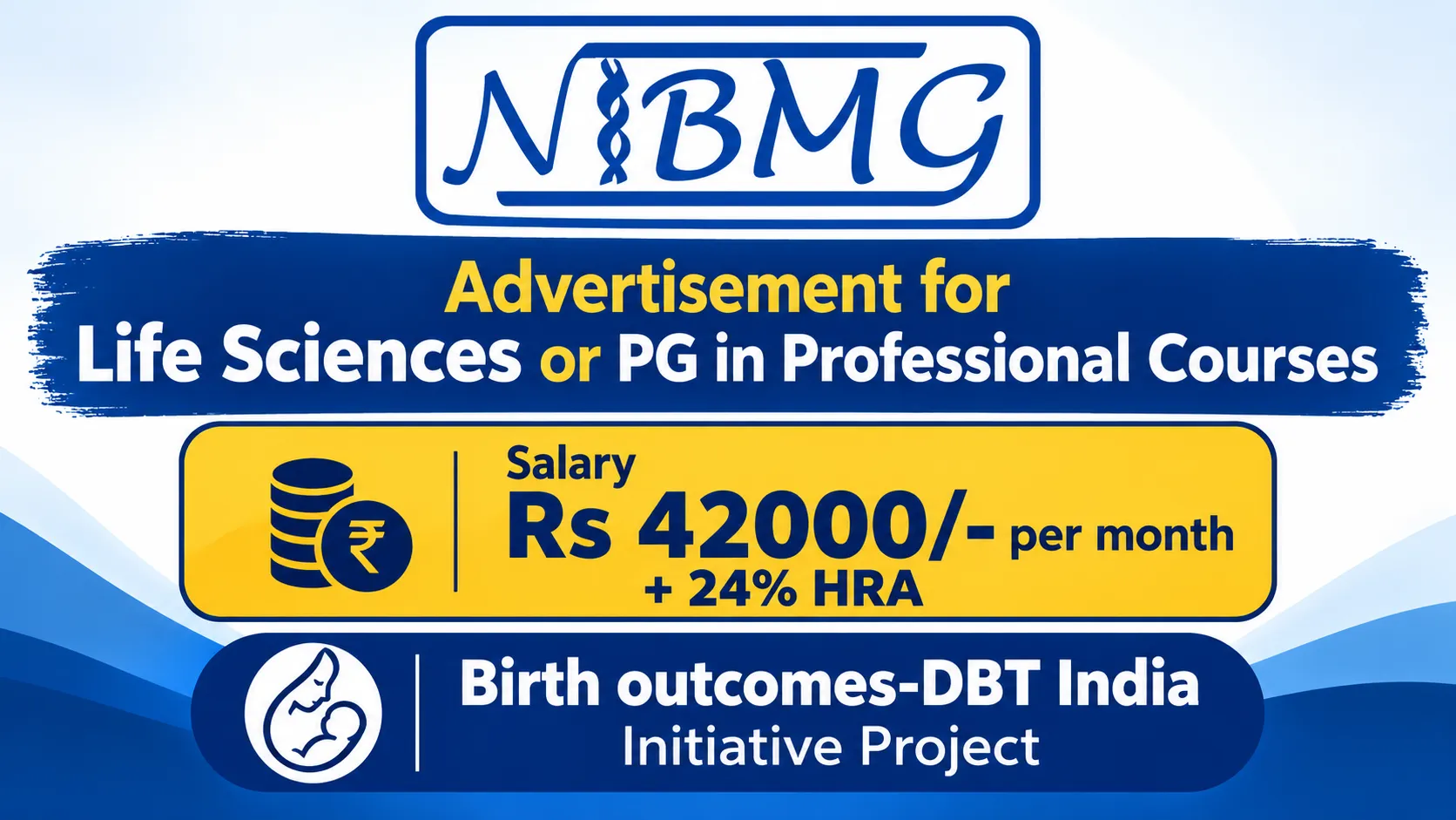 Advertisement for Life Sciences or PG in Professional Courses at NIBMG