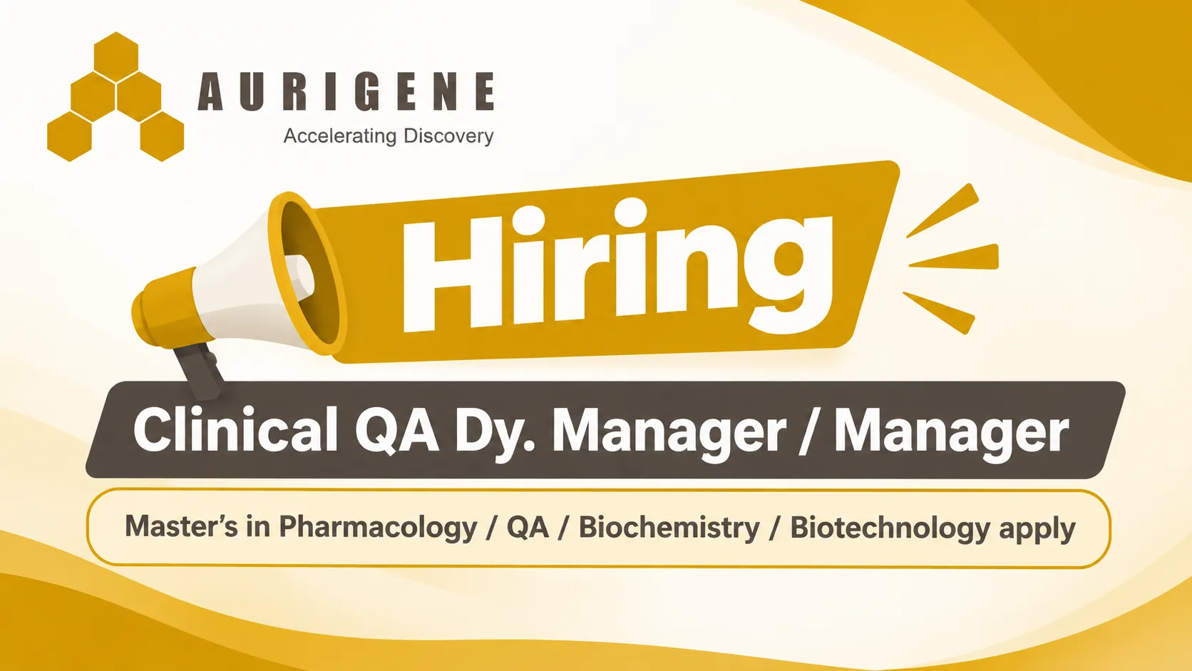 Aurigene Oncology Hiring Clinical QA Dy. Manager / Manager