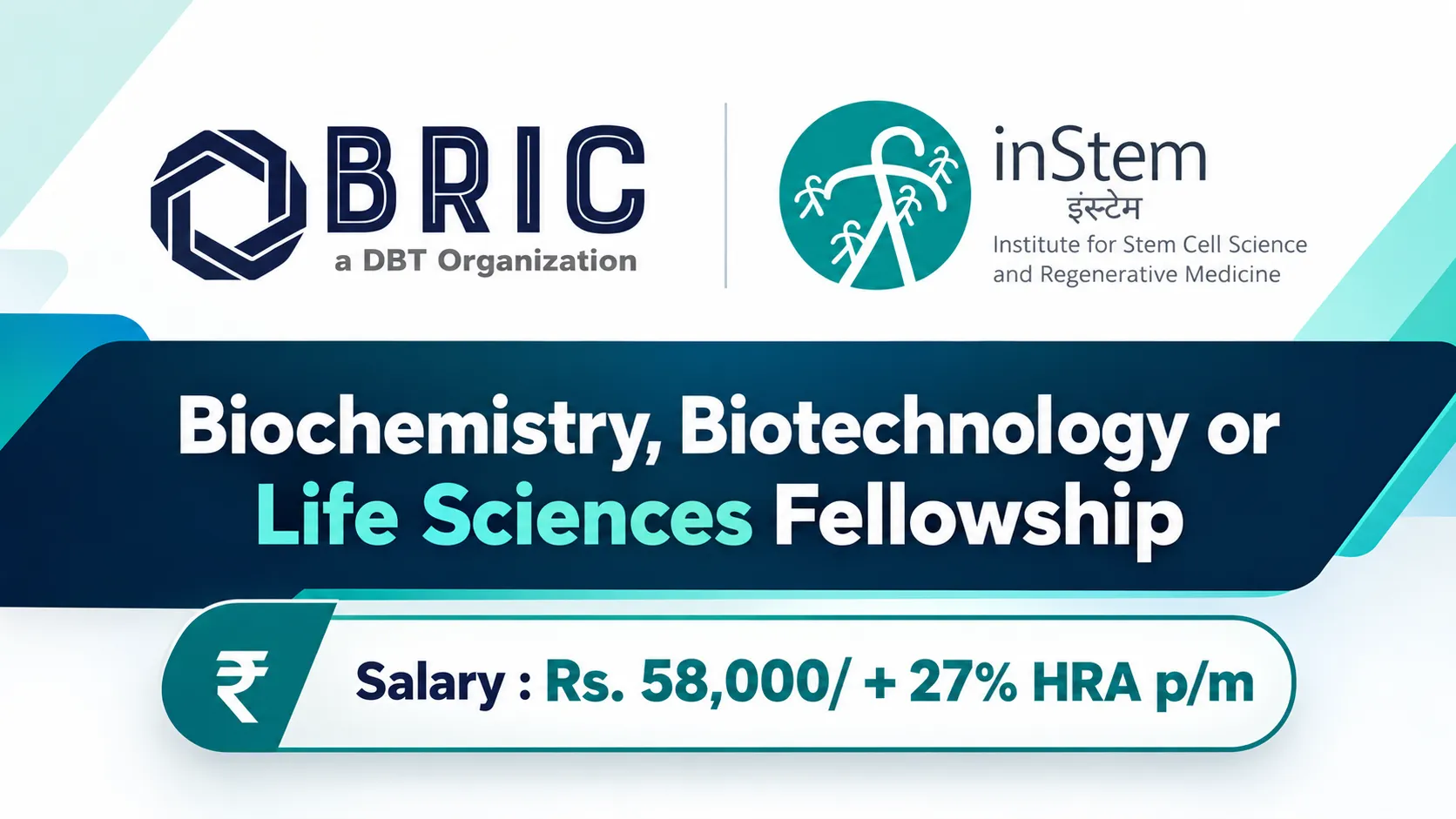 Biochemistry, Biotechnology or Life Sciences Fellowship at BRIC-inStem