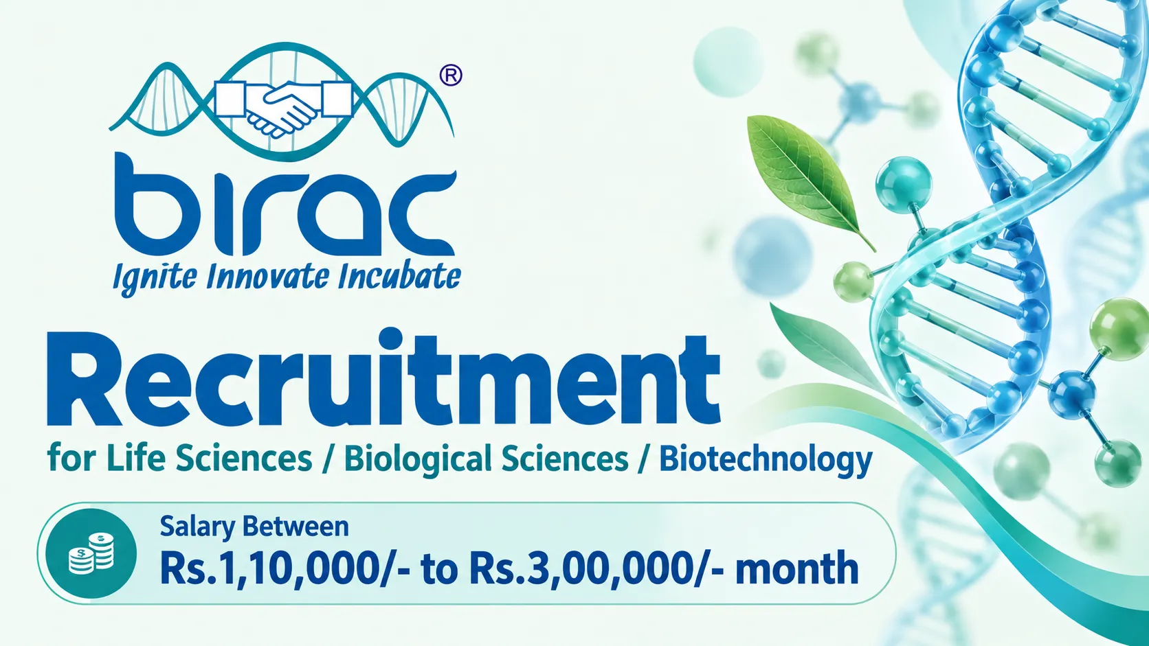 BIRAC Recruitment : Life Sciences / Biological Sciences / Biotechnology Apply