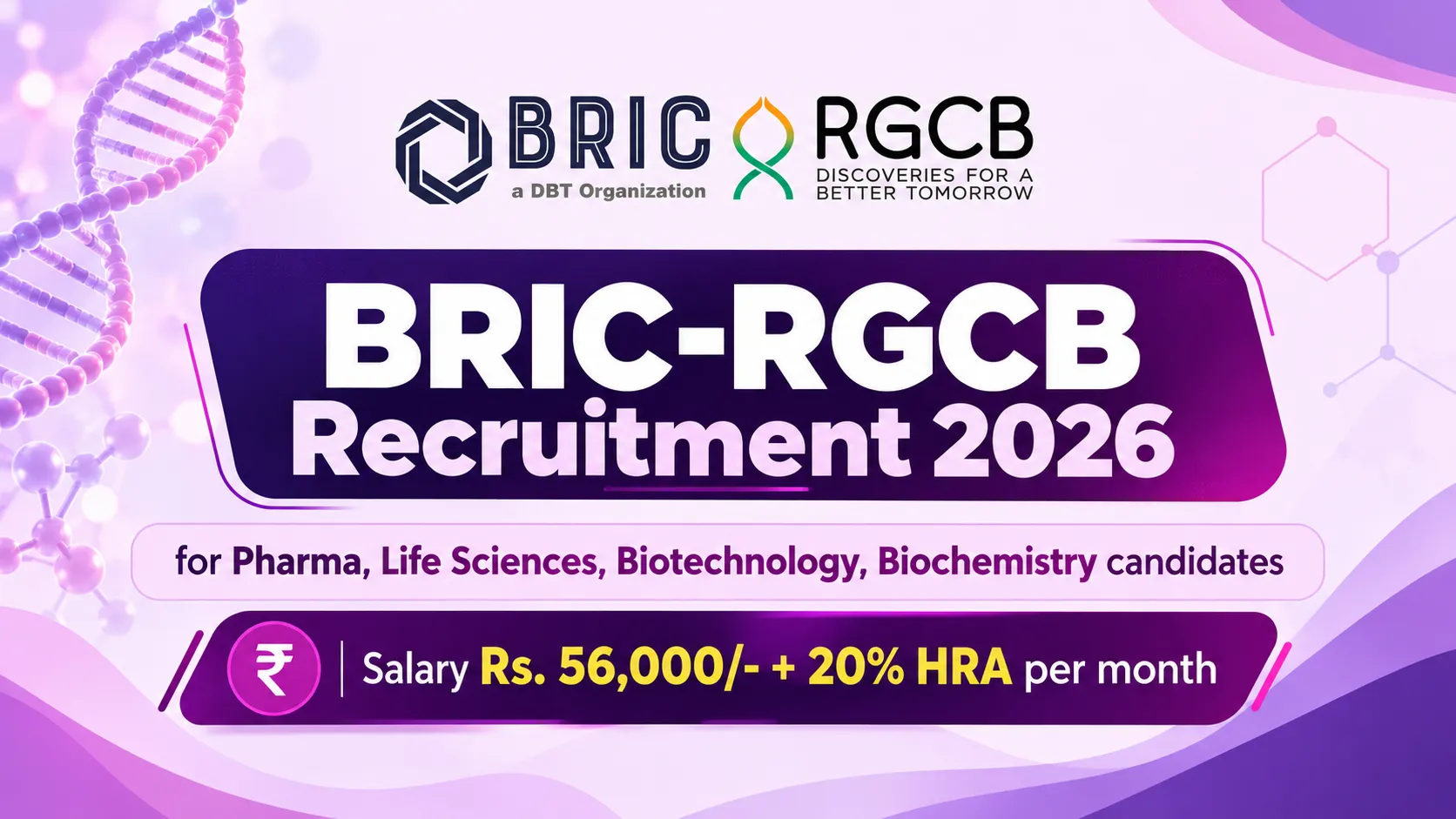 BRIC-RGCB Recruitment 2026 for Pharma, Life Sciences, Biotechnology, Biochemistry candidates