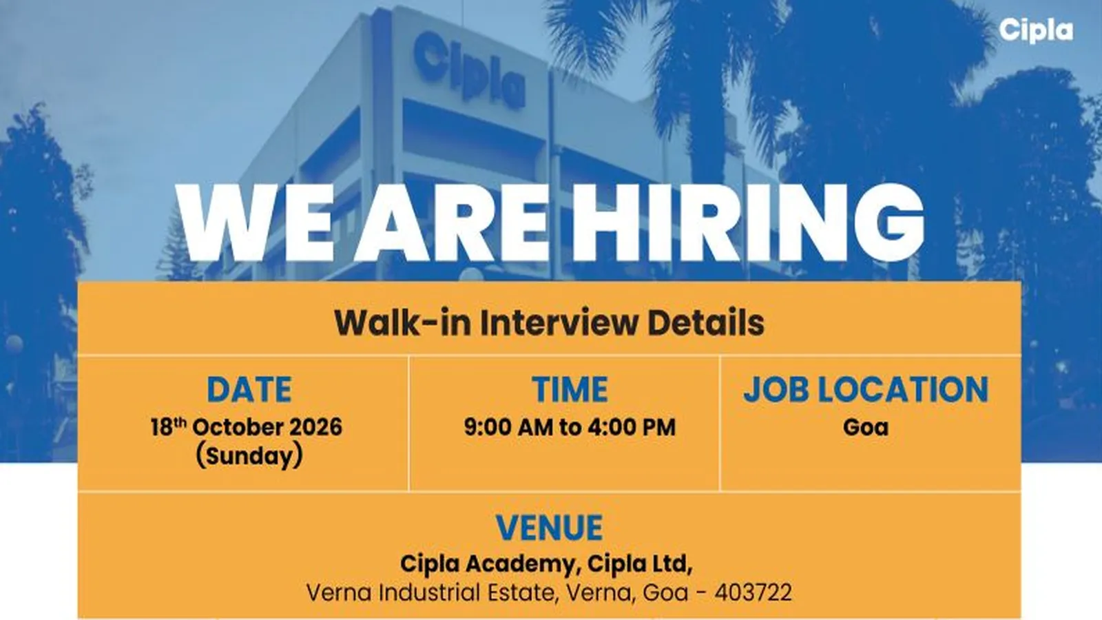 Cipla Hiring Jr. Operator, Sr. Officer, Apprentice