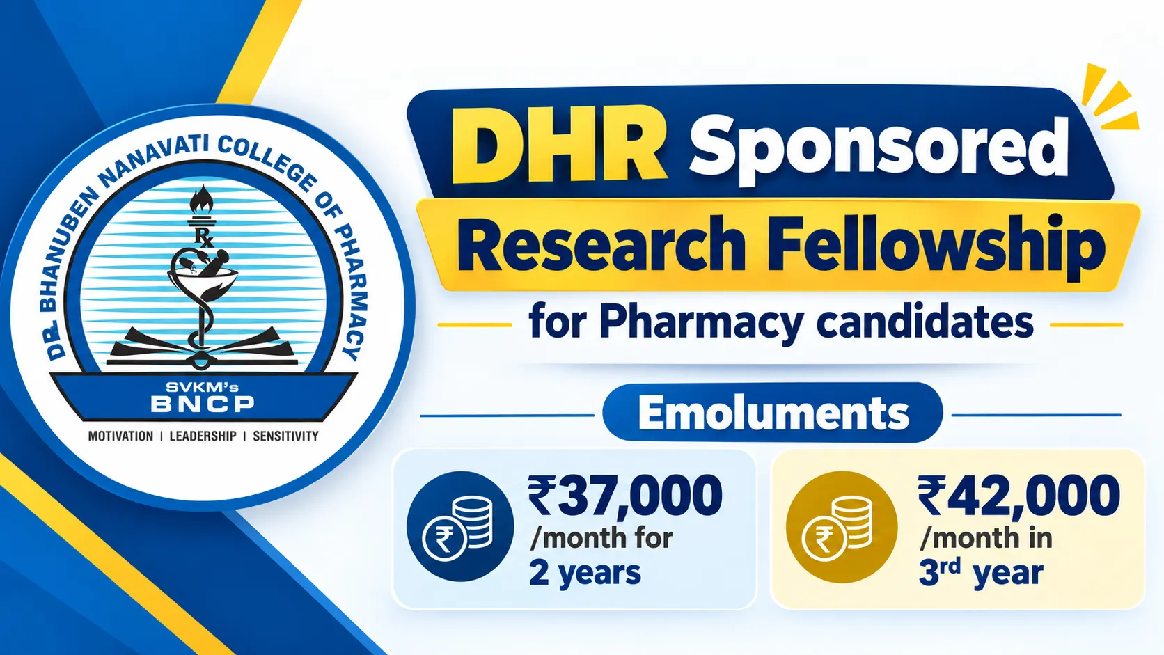 DHR Sponsored Research Fellowship for Pharmacy candidates at SVKM's BNCP
