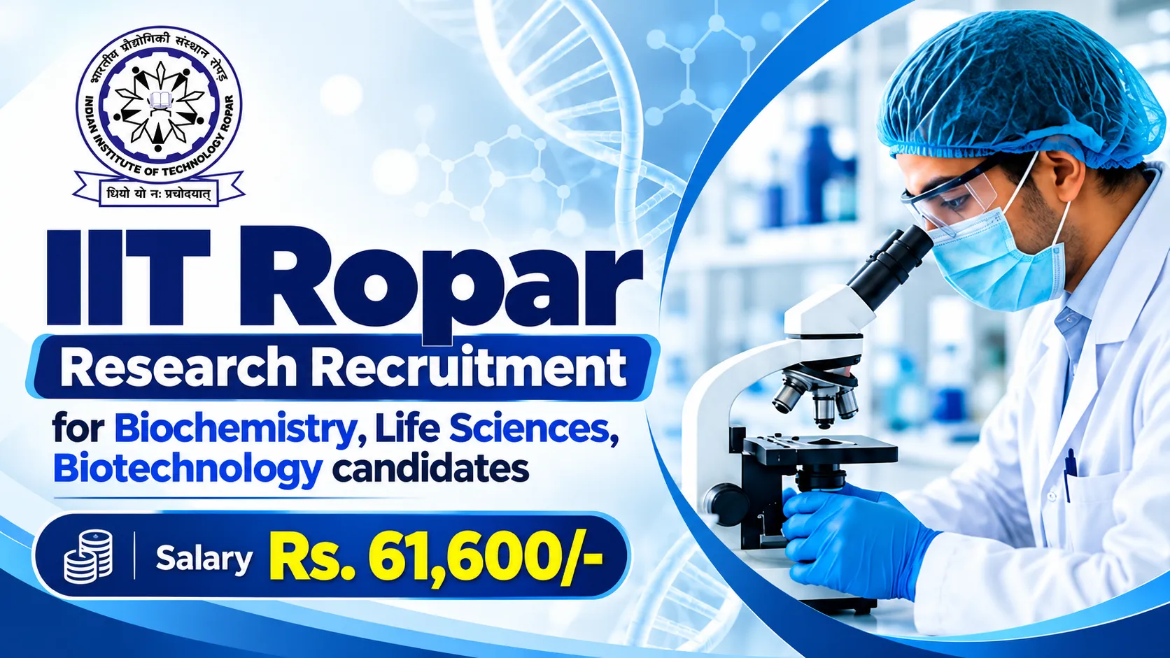 IIT Ropar Research Recruitment for Biochemistry, Life Sciences, Biotechnology candidates