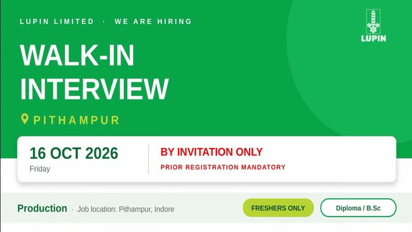 Interview for Production Apprentice at Lupin Limited