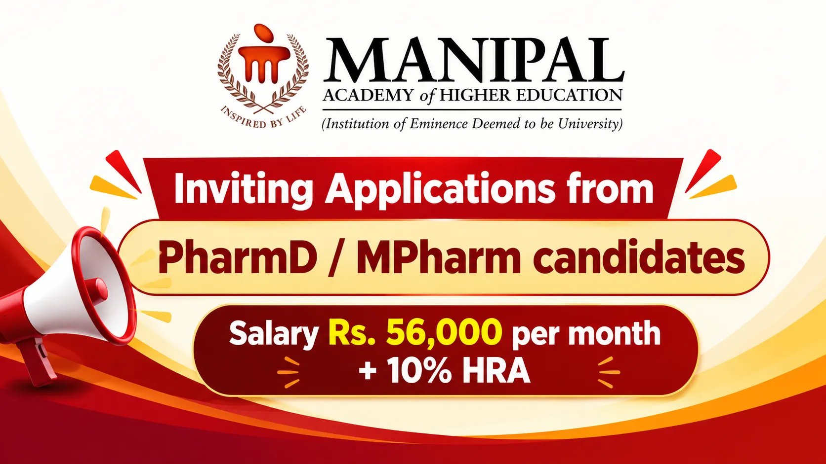 MAHE inviting applications from PharmD / MPharm candidates
