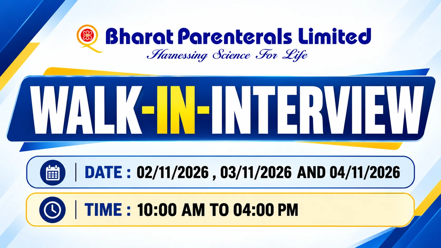 Multiple Positions for Pharma, Science candidates at Bharat Parenterals Limited