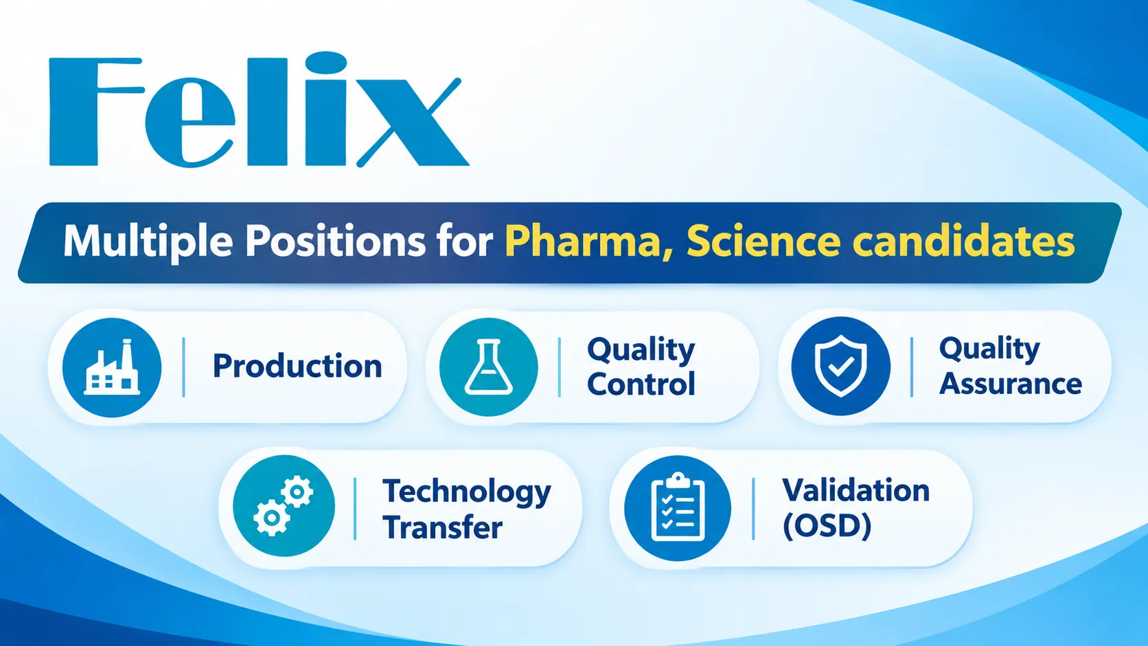 Multiple Positions for Pharma, Science candidates at Felix Generics Pvt. Ltd