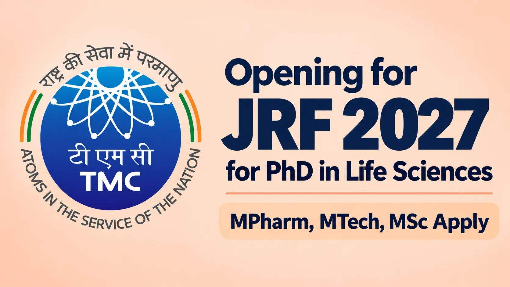 Opening for JRF 2027 for PhD in Life Sciences at TMC-ACTREC - M.Pharm / M.Sc
