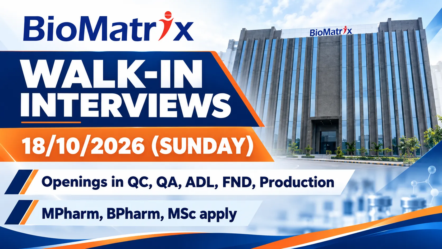 Openings in QC, QA, ADL, FND, Production at BioMatrix