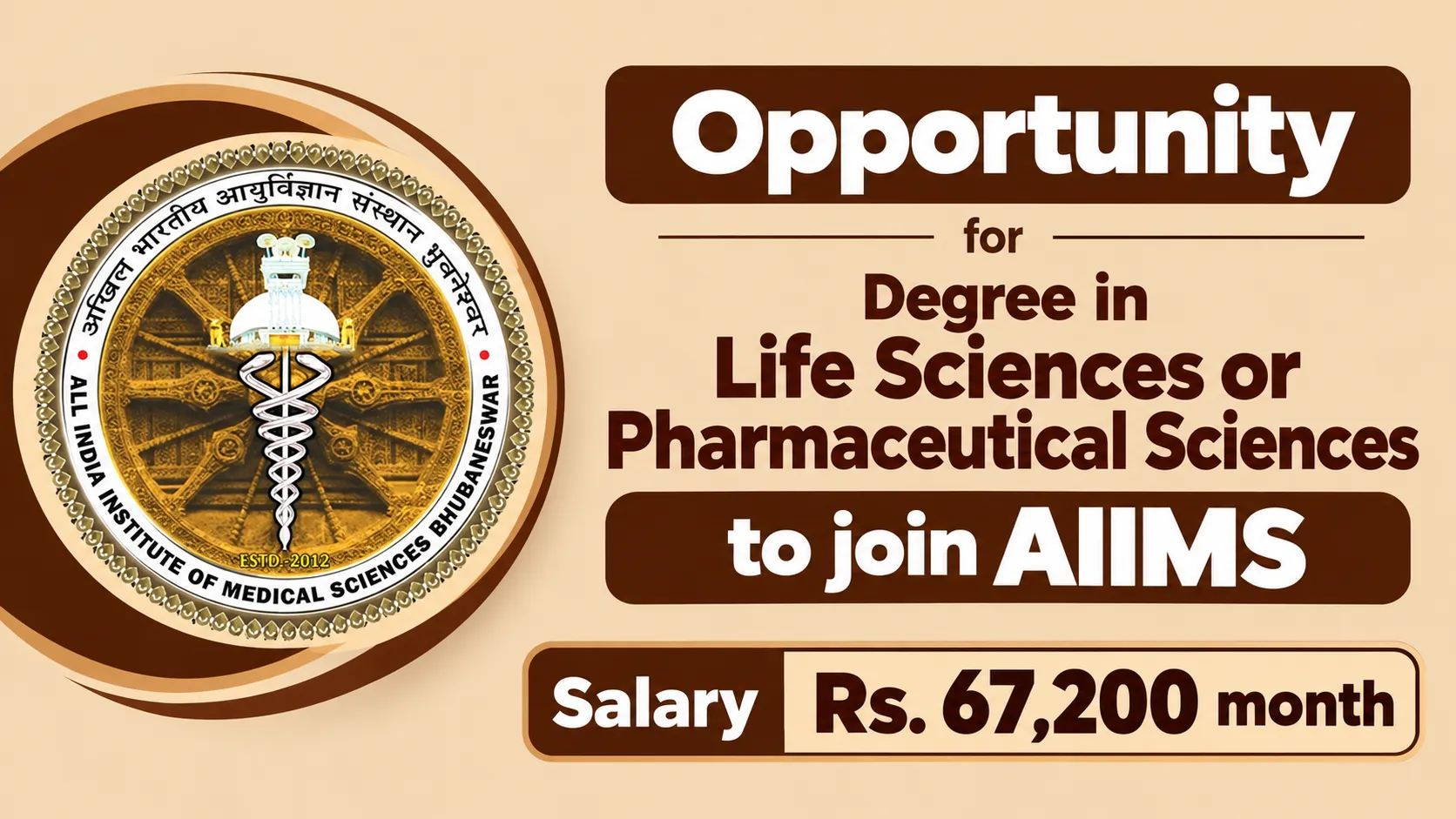 Opportunity for Degree in Life Sciences or Pharmaceutical Sciences to join AIIMS