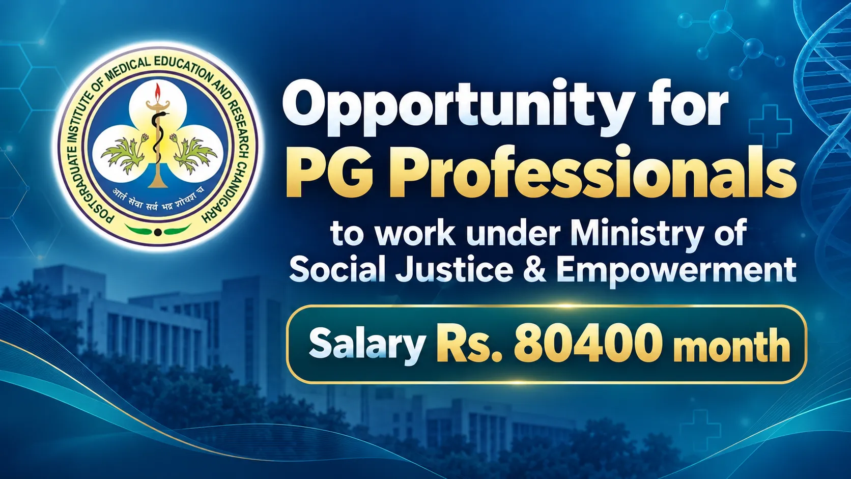 Opportunity for PG Professionals to work under Ministry of Social Justice & Empowerment, PGIMER