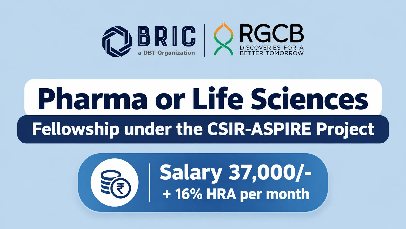 Pharma or Life Sciences Fellowship under the CSIR-ASPIRE Project at BRIC-RGCB