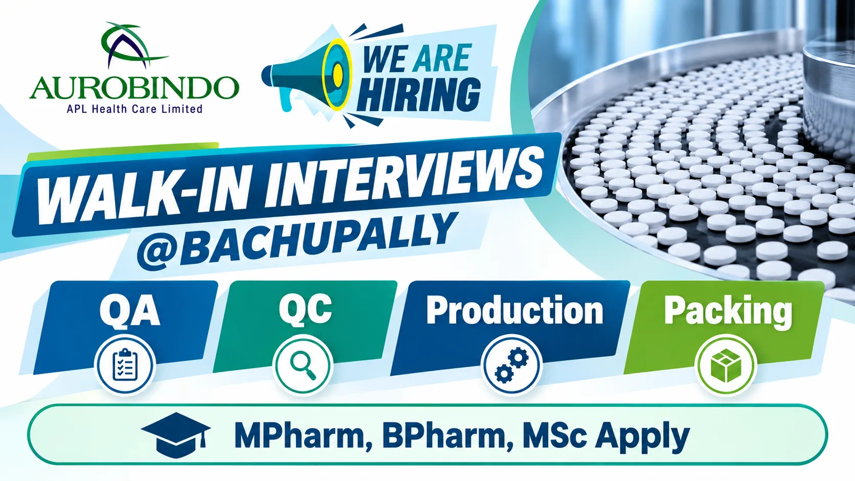 QA, QC, Production, Packing Jobs at Aurobindo Pharma