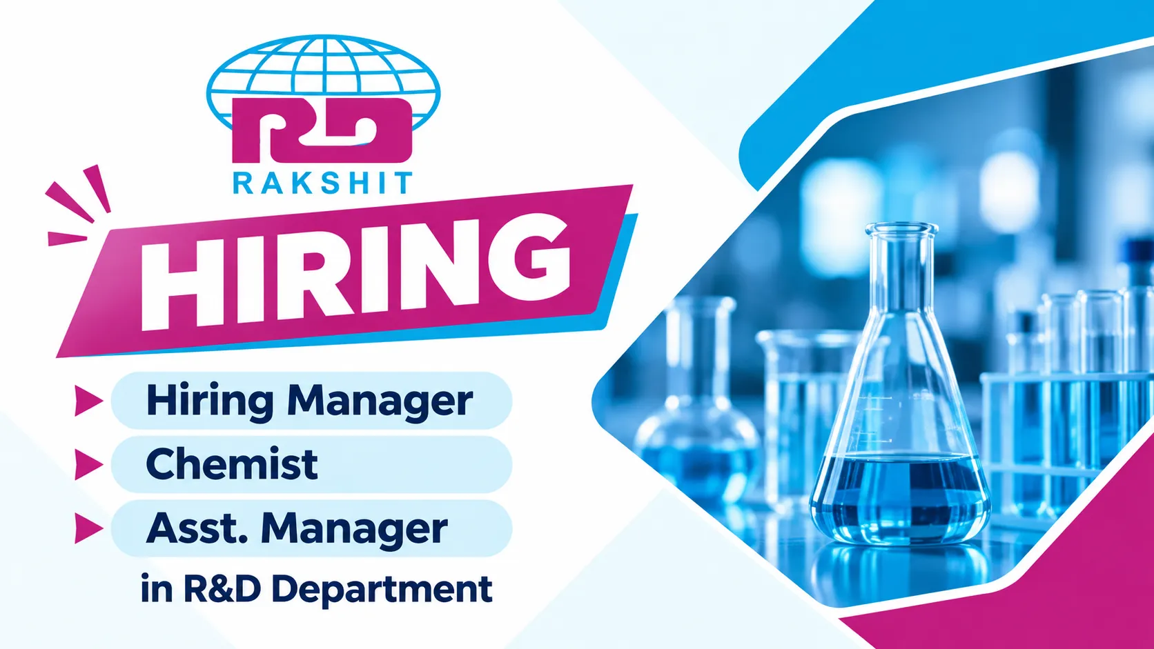 Rakshit Pharmaceuticals Hiring Manager, Chemist, Asst. Manager in R&D Department