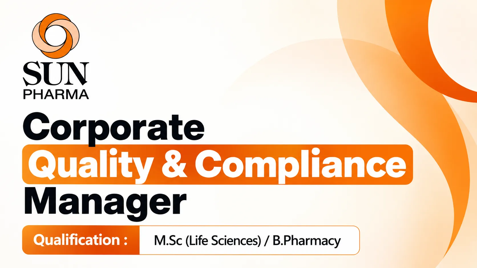Require Corporate Quality & Compliance Manager at Sun Pharma