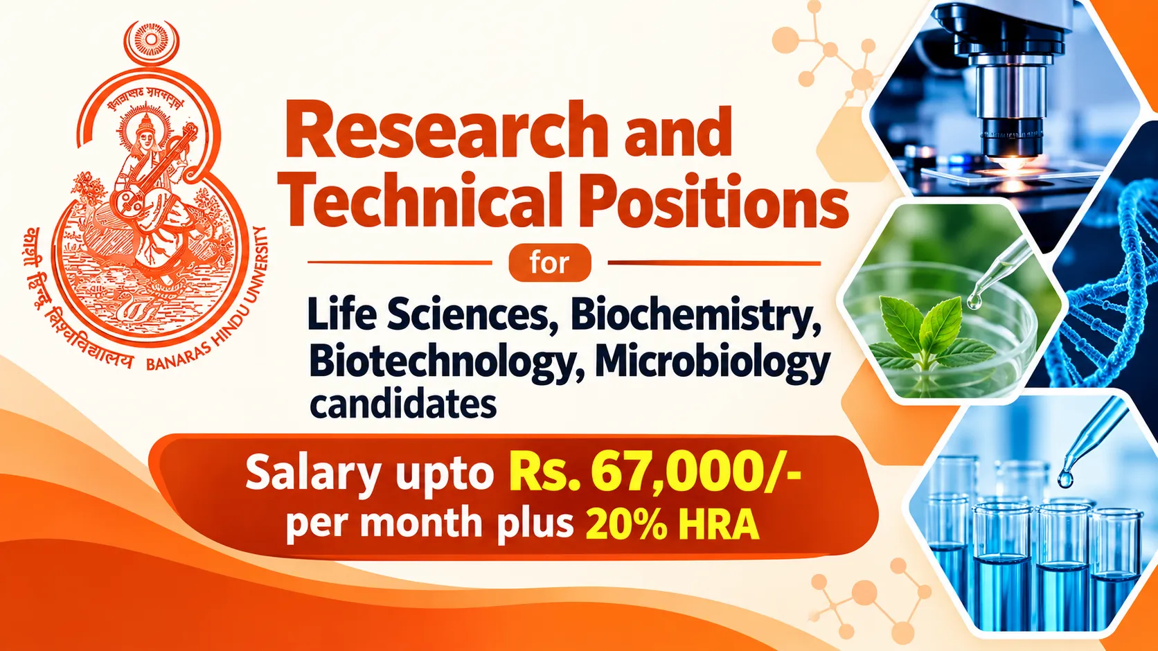 Research and Technical positions for Life Sciences, Biochemistry, Biotechnology, Microbiology candidates at Banaras Hindu University