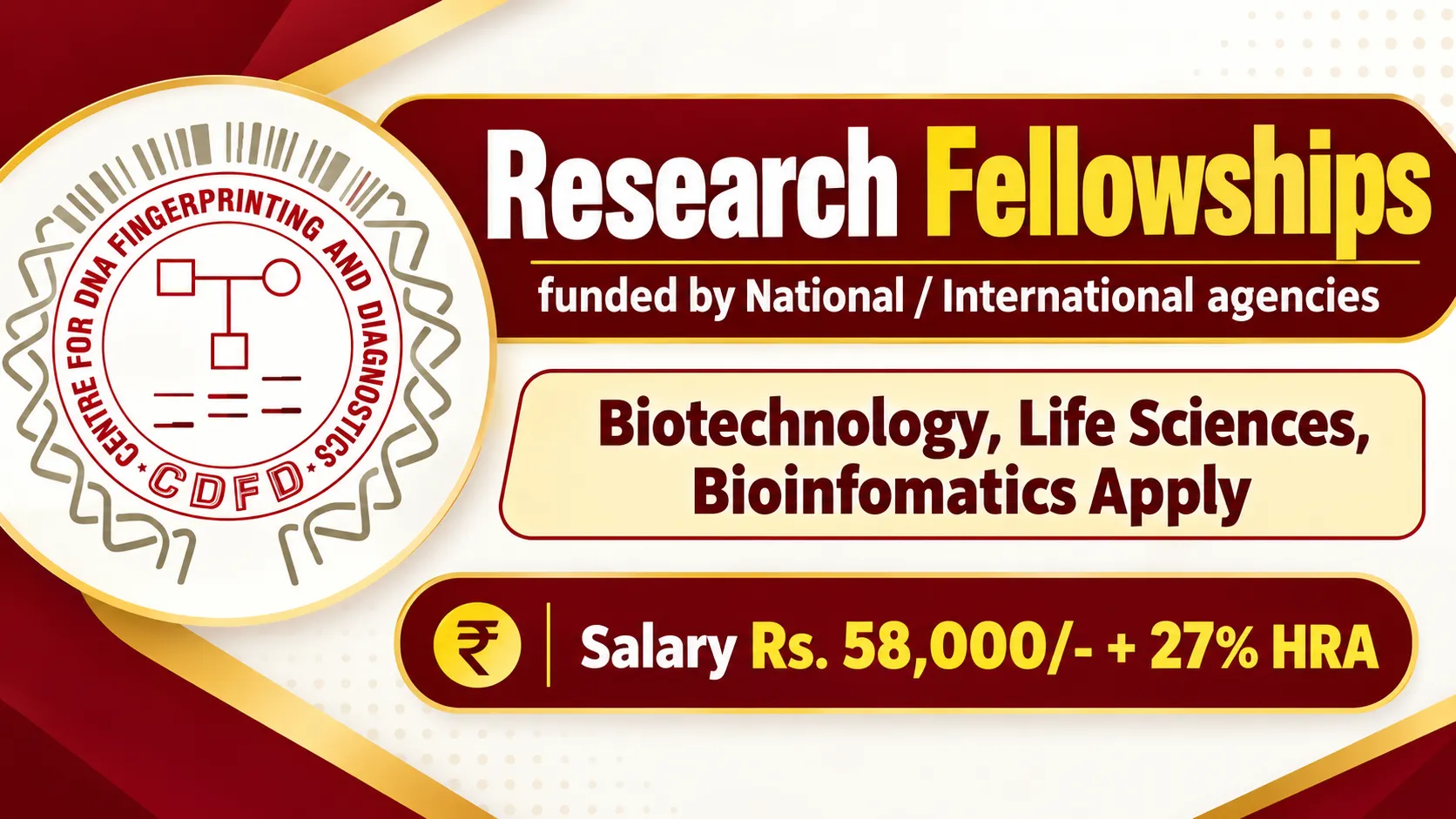 Research Fellowships funded by National / International agencies at BRIC-CDFD