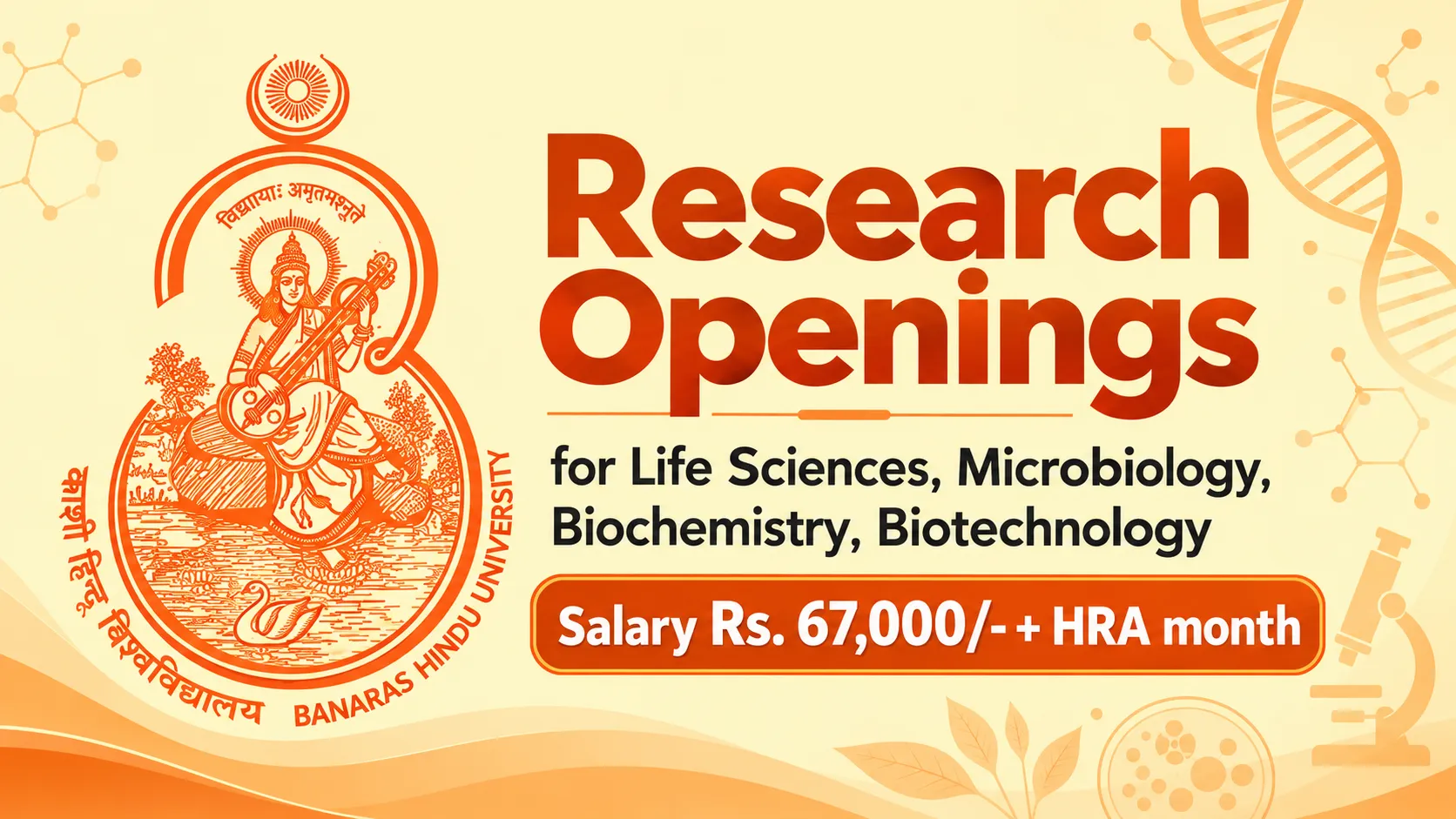 Research Openings for Life Sciences, Microbiology, Biochemistry, Biotechnology at Banaras Hindu University