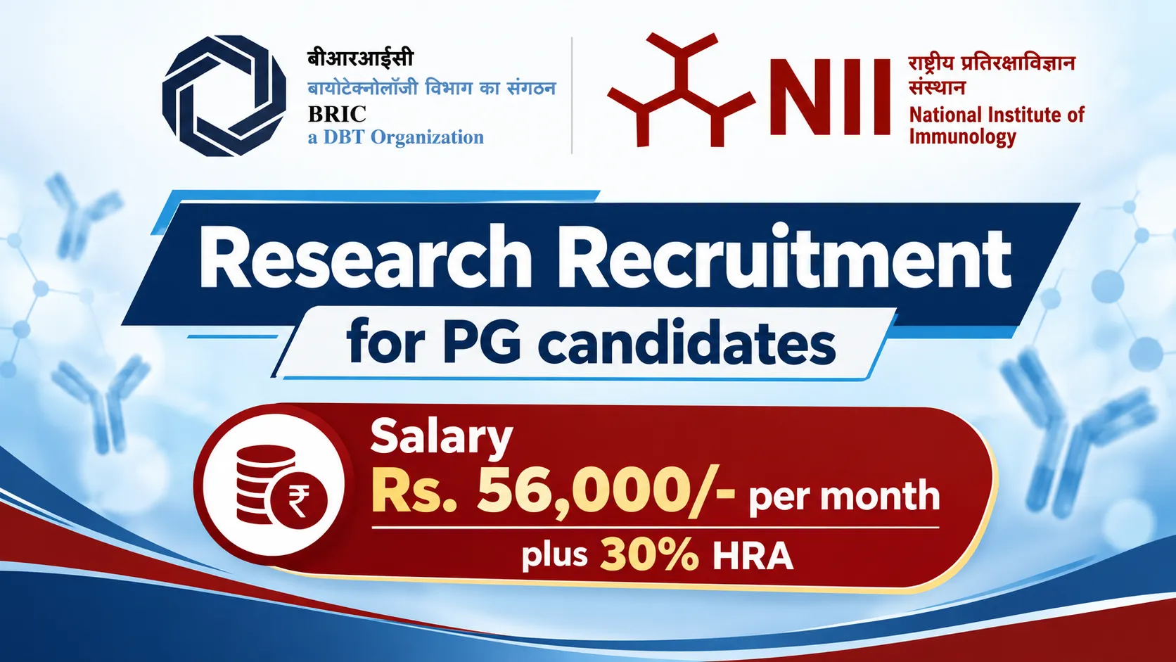 Research Recruitment for PG candidates at National Institute of Immunology