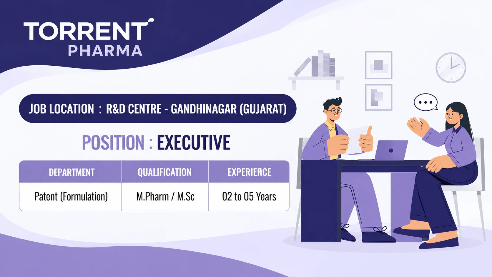 Torrent Pharma Hiring Patent (Formulation) Executive